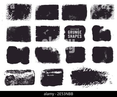 Grunge Formen und Tintenflecken isoliert auf weißem Hintergrund. Schwarze Vektor-Design-Elemente für Rahmen, Clipping-Masken, Hintergrund, Banner oder Textfeld. Stock Vektor