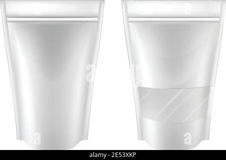 Weißes Plastikbeutel-Paket mit klarem Fenster und ohne es. Vektorgrafik. Stock Vektor