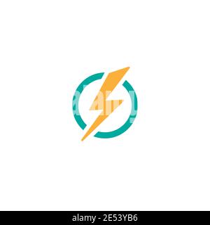 Blitz im Kreis einfache flache Symbol. Sturm oder Donner und Blitzschlag Zeichen isoliert auf weiß. Symbol für hohe Stromspannung. Vetor illust Stock Vektor