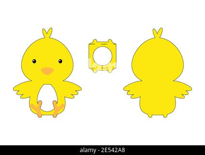 Cute die cut Hähnchen Schokolade Eierhalter Vorlage. Einzelhandel Papierbox für das osterei. Druckbares Farbschema. Vektor-Schablone für Laserschneiden. Stock Vektor