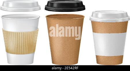 Set von Einweg-Kaffeetassen. Vektorgrafik. Stock Vektor