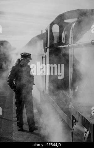 BR '7F' 2-8-0 No. 53808 wartet auf Bishops Lydeard Station auf der West Somerset Railway Stockfoto