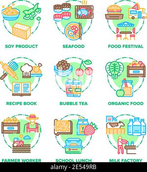 Essen Mittagessen Set Icons Vektor-Farb-Illustrationen Stock Vektor