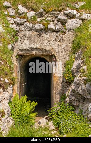 Eingang zum alten Bunker aus dem Weltkrieg Stockfoto