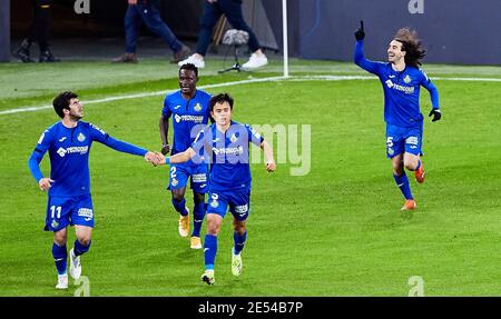 Marc Cucurella von Getafe CF feiert sein Tor während des spanischen Meisterschaftsspiels La Liga zwischen Athletic Club und Getafe CF am 25. Januar 2021 im San Mames Stadion in Bilbao, Spanien - Foto Inigo Larreina / Spanien DPPI / DPPI / LiveMedia Stockfoto