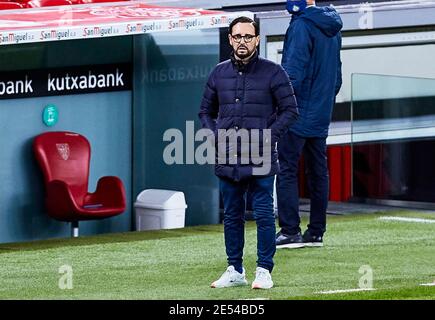 Pepe Bordalas, Cheftrainer von Getafe CF beim spanischen Meisterschaftsspiel La Liga zwischen Athletic Club und Getafe CF am 25. Januar 2021 im San Mames Stadion in Bilbao, Spanien - Foto Inigo Larreina / Spanien DPPI / DPPI / LiveMedia Stockfoto