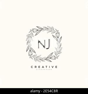 NJ Beauty Vektor Initial Logo Art, Handschrift Logo der ursprünglichen Signatur, Hochzeit, Mode, jewerly, Boutique, floral und botanisch mit kreativen temp Stock Vektor