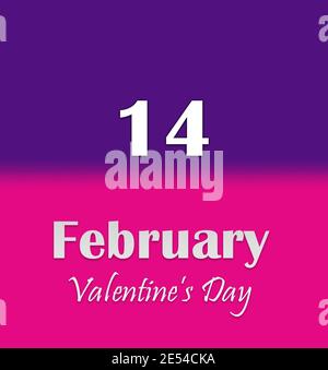 Valentinstag. Kalenderseite Text Februar 14 auf violettem und pinkem Hintergrund Stockfoto