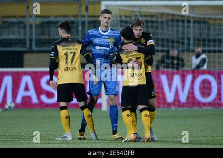 KERKRADE, NIEDERLANDE - JANUAR 24: Danny Bakker von Roda JC, Hüter Jan Hoekstra von Roda JC, Benji Bouchouari von Roda JC, Kapitän Kees Luijcks von Roda Stockfoto