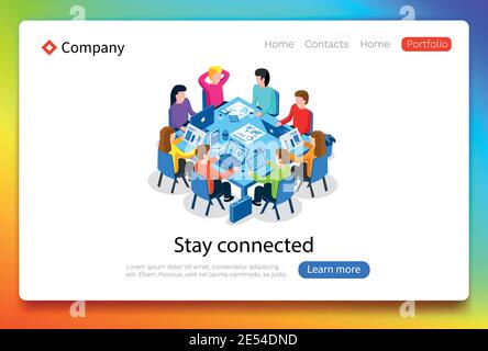 Konzept für Büroangestellte am Arbeitsplatz. Coworking oder Brainstorming Konzept. Flache isometrische Vektordarstellung. Webseitenvorlage. Stock Vektor