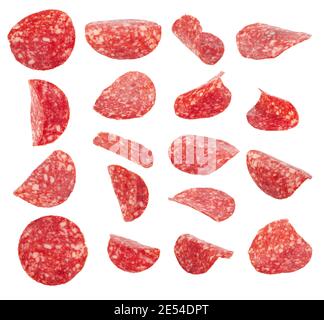 Wurstscheiben isoliert auf weißem Hintergrund Stockfoto