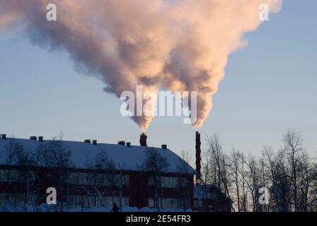 Rauch aus Eisenerz mir, eines der weltweit größten, Kiruna, Schweden Stockfoto