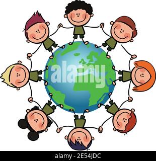 Multikulturelle Menschen auf der ganzen Erde, Hände halten. Stock Illustration Vektor Stock Vektor