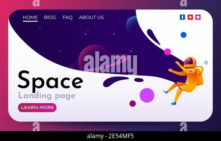 Landing Page mit fliegendem Astronauten. Explorationskonzept. Vektorgrafik Stock Vektor