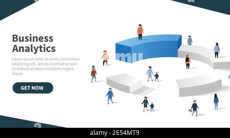 Personen, die mit Diagrammen interagieren und Statistiken und Daten analysieren. Vorlage für Landing Page. Vektorgrafik Stock Vektor