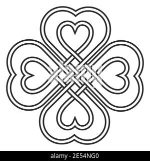 Keltischer Herzknoten in Form eines Kleeblattes Bringen Glück und Liebe Vektor gestrickt Herz Knoten Stock Vektor