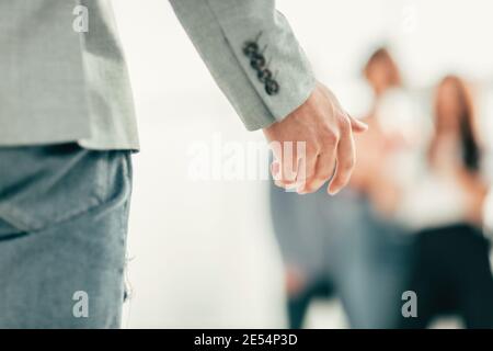 Nahaufnahme. Lautsprecher im Konferenzraum. Stockfoto