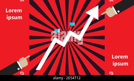 Zwei Geschäftsmänner zeigen mit ihren Händen auf das Diagramm. Wachstumspfeil mit Kontrollkästchen. Für Finanzen und Wirtschaft, Workflow-Layout, Banner, Webdesign, Infografik Stock Vektor