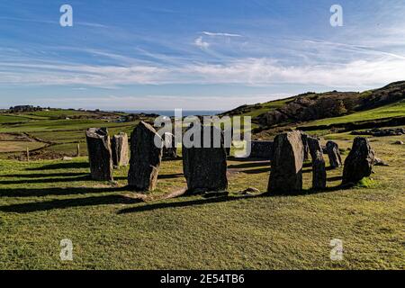 Drombeg, County Cork, Irland. April 2016. Der Steinkreis von Drombeg (auch bekannt als der Altar der Druiden) ist ein 9,3 m Durchmesser. Stockfoto