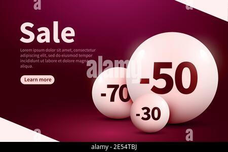Webbanner für den Verkauf. Sphären mit Rabattprozentsatz. Landing Page. Vektorgrafik Stock Vektor