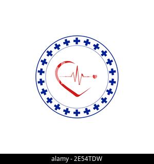 Kardiologie Arzt Apotheke Welle schlagen Herz Vektor-Logo-Design. Stock Vektor
