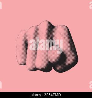 Abstrakte Hand Geste Vektor Form Illustration mit Daumen Finger dazwischen Zeigefinger- und Mittelfinger-Kombination aus kleinem runden Schwarz Punkte in Pink Stock Vektor