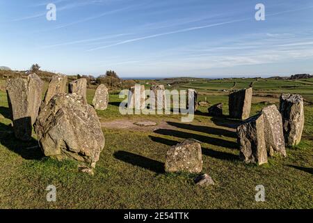 Drombeg, County Cork, Irland. April 2016. Der Steinkreis von Drombeg (auch bekannt als der Altar der Druiden) ist ein 9,3 m Durchmesser. Stockfoto