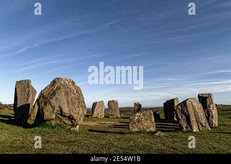 Drombeg, County Cork, Irland. April 2016. Der Steinkreis von Drombeg (auch bekannt als der Altar der Druiden) ist ein 9,3 m Durchmesser. Stockfoto