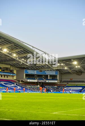 Ansicht des Stadions während des Spiels der vierten Runde des Emirates FA Cup zwischen Brighton und Hove Albion und Blackpool Town im American Express Stadium, Brighton, Großbritannien - 23.. Januar 2021 - nur für redaktionelle Verwendung Stockfoto