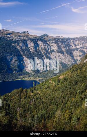 Blick auf den Altaussee von der Triselwand, Österreich. Stockfoto