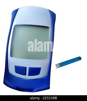 Realistisches Vektor-Glukosimeter und Teststreifen, Geräte für die Blutzuckerüberwachung. Medizinische Gadget Illustration, isoliert auf weiß. Stock Vektor