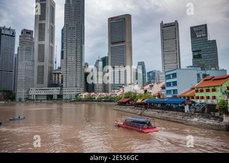 Singapur ist ein souveräner Inselstadtstaat in Südostasien, vor der Malaiischen Halbinsel, gegründet 1819 von Sir Stamford Raffles als Handelsposten. Stockfoto