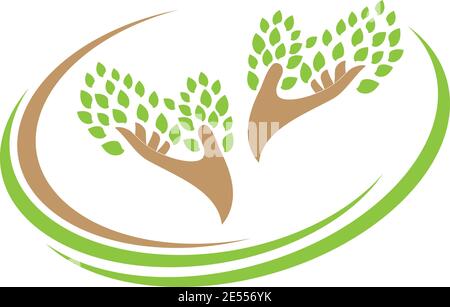 Hände, Blätter, Bäume, Logo, Hintergrund Stock Vektor