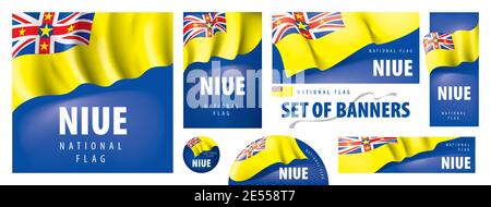 Vector Set von Bannern mit der Nationalflagge der Niue Stock Vektor