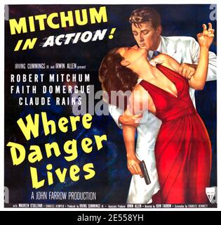 WO GEFAHR LEBT 1950 RKO Radio Pictures Film mit Robert Mitchum an Faith Domergue Stockfoto