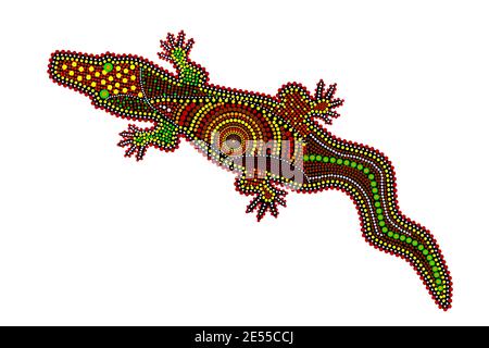 Krokodil isoliert auf weißem Hintergrund. Australien Aboriginal Krokodil Punkt Malerei. Alligator im Stil der Aborigines. Dekorativer ethnischer Stil.Stock Vektor Stock Vektor