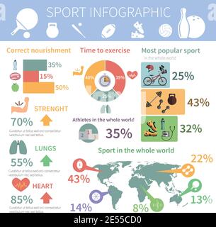 Beliebteste Welt Sport Infografik Bericht mit Ernährungstipps für Athleten Beratung Präsentation drucken abstrakte Vektor-Illustration Stock Vektor