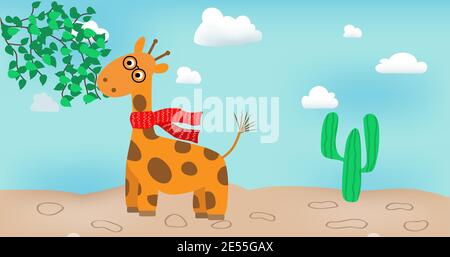 Giraffe essen Blätter Cartoon Stil Illustration Stock Vektor