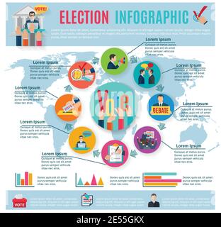 Wahl Infografiken mit Stimmsymbolen und Karten Vektorgrafik gesetzt Stock Vektor