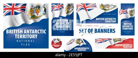 Vector Set von Bannern mit der Nationalflagge der Britisches Antarktisgebiet Stock Vektor