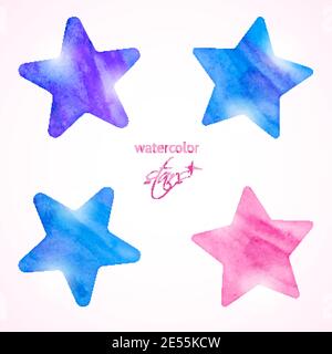 Leuchtendes Aquarell Sterne Icon Set. Vektorgrafik Stock Vektor