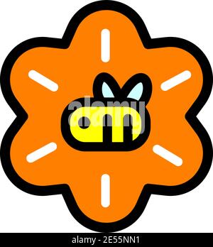 Biene auf Blume, Imkerei, Imkerei einfache Farblinie Symbol oder Logo. Stock Vektor