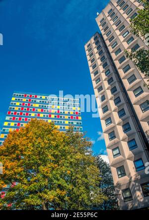 St Georges Tower und Elizabeth House sind zwei der höchsten Gebäude in Leicester. Stockfoto