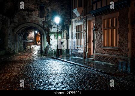 Turret Gateway in Leicester und einst Teil der Burgmauern. Stockfoto