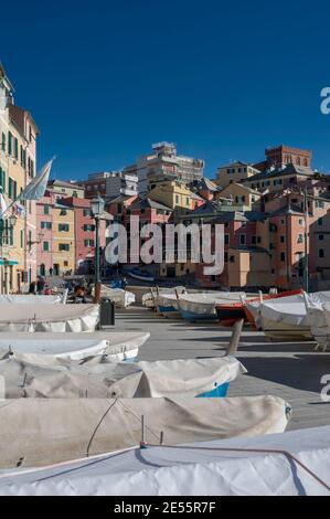Porticciolo di boccadasse in Ligurien, ein kleines Fischerdorf Stockfoto