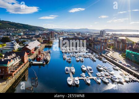 Tawe Basin Marina in Swansea von oben. Stockfoto