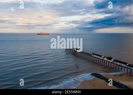 Southwold Pier mit einer Fähre im Osten Englands. Stockfoto