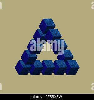 Blaues Penrose Dreieck aus elektronischen Würfeln. Moderne futuristische elektronische Leiterplatte Hintergrund. Vektorgrafik Stock Vektor