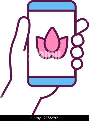 Meditation und Achtsamkeit App RGB-Farbsymbol Stock Vektor