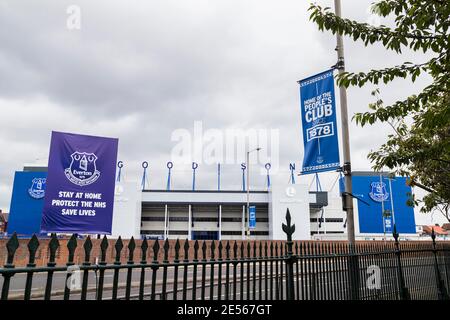 Goodison Park Stadion vom Rand des Stanley Park aus gesehen. Stockfoto